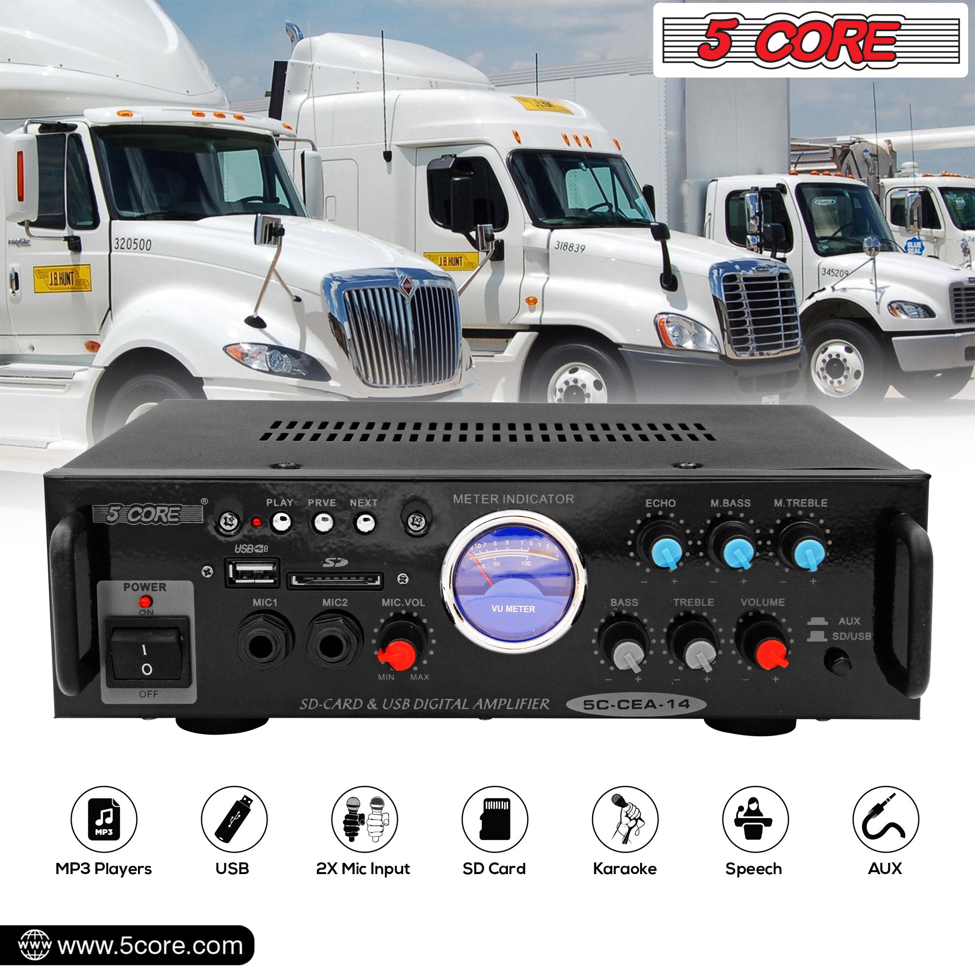 5Core Dual Channel Amplifier Car Audio System 300W Audio Reciver Car